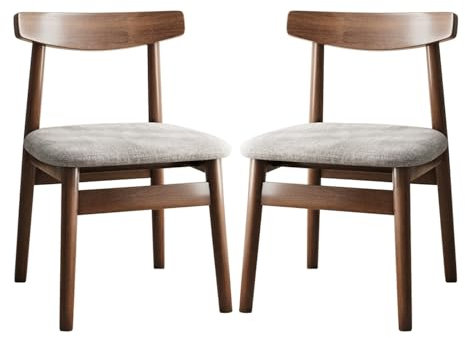 LEIYTFE Cocina Comedor Sillas Salón Cocina Silla Madera Nogal Sillas Laterales Tapizadas con Respaldo,Silla De Estudio Mid Century Silla De Restaurante (Color : Light Grey-Cotton)