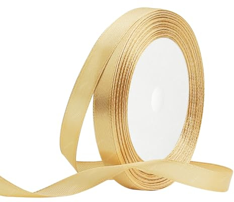 Nastro di raso Oro, 10 mm x 22 Metri Nastri in tessuto solido per confezioni regalo, bouquet di fiori, artigianato e decorazione di feste nuziali