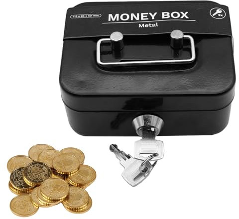 Cassette of Money lockable Small lockable Box Cash Register with Slit Cash Box Receipt Box Black Money Boxes Receipt Box with 2 Keys for Storing Change, Coins