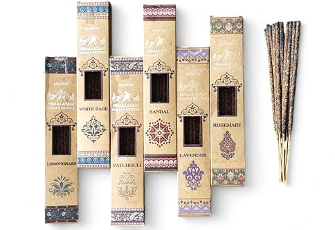 Himalayan Masala Smudge Incense Sticks, Patchouli, White Sage, Rosemary, Lemongrass, Sandalwood, Lavender, 6 Packs of 10 Sticks (60 Total), Long Burning, Handcrafted Smudge Series