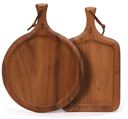 BGFYUSF Ensemble de Mini Planches à découper à Pizza en Bois – Planche à découper de Cuisine Polyvalente avec Rebord et poignée pour Fromage et Pain – Idéal pour Servir et hacher