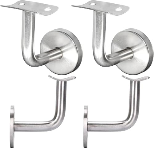 Soporte para pasamanos, juego de 4 soportes para pasamanos de acero inoxidable, fijación para pasamanos, para barandillas de escaleras, soporte de pared de madera con roseta de cubierta