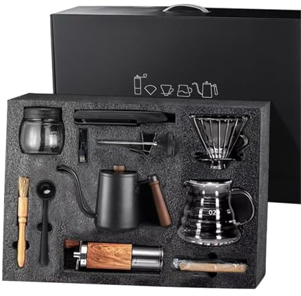 Juego de cafetera manual, kit for café vertido, molinillo de café manual todo en uno de 10 piezas, juego de herramientas for preparar café hecho a mano, kit de viaje for preparar café al aire libre