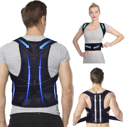 Posbaer Rücken Geradehalter Bequem und Verstellbar Rückenstützgürtel, Haltungskorrektur Rücken herren damen, Öffne deine Schultern (Schwarz, XL)