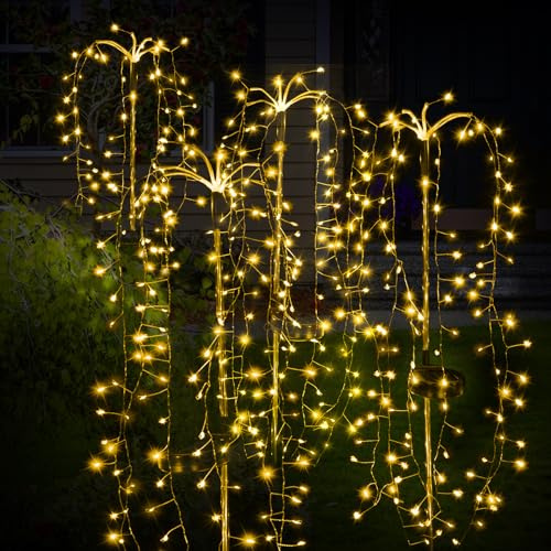 4 Pack Solar Lights for Garden Decoration,Christmas 480 LED Fairy Lights Solar Powered Starburst Lights Outdoor Decorative Lamp Pathway Lighting 8 Different Modes Waterproof Warm Color