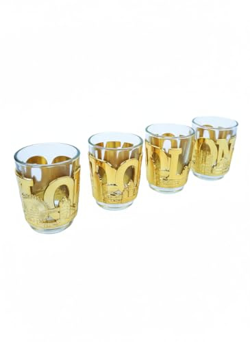 Gold Embossed 3D Landmark Design Shot Glasses – Set of 4 UK Souvenir Glasses Featuring Famous British Landmarks