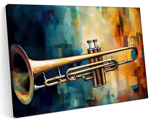 Printonia Leinwandbild m Bild auf Leinwand 100x70 Trompeten Trompeten Musik Abstrakte Kunst Klang
