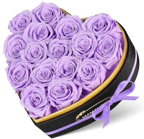 16 ewige Rosen in Herzform Box, Infinity lila konservierte echte Rosen, Jubiläums- & Geburtstagsgeschenk, Valentinstag Geschenke für sie, Geschenke für Frauen, Freundin, Ehefrau, Mama, Oma