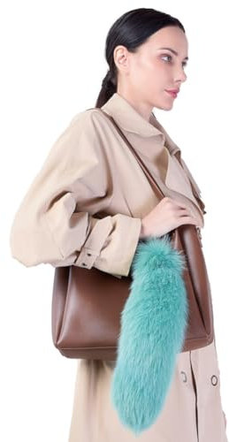 GreatRise Kunstfell Fuchsschwanz Anhänger Flauschiger Foxtail Anhänger Extra Groß Schwanz Schlüsselanhänger Tasche Zubehör Auto Schlüsselkette für Handtasche Rucksack Blau-grün