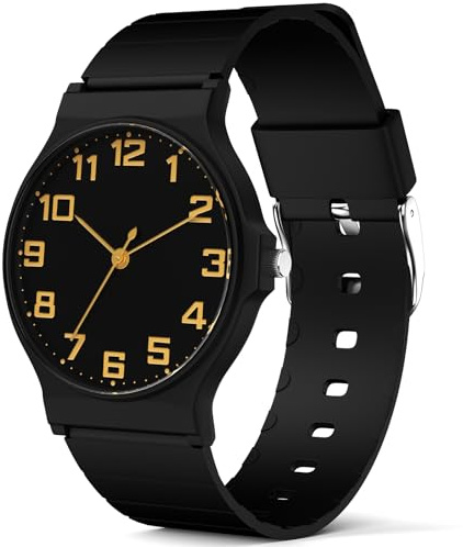 SOCICO Kids Analog Watch Boys, 30M Waterproof Sports Watch for Teen for Ages 8-16, Easy to Read Children's Watch Kids Great Birthday Gifts Christmas Day（Black Gold）