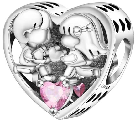 PANPOKI Dijes Abalorios Corazón Familia Plata 925 Circonita Pulsera Collar