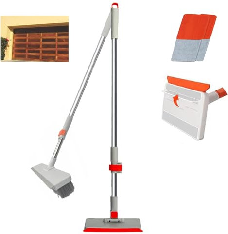 Hooha Fensterabzieher Profi Türreiniger für Garagentür Einziehbarer & Rotierende Tür Reinigungsmittel Wischmopp mit Teleskopstange/Abzieher Inklusive 2 Reinigungskopf, 2 Chenille, 2 Mikrofaserpads