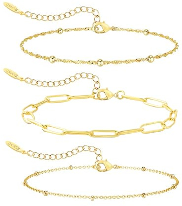 RMMD Armband Damen - 3 Stück Armband Silber Gold Damen Armbänder Mädchen Schmuck Gold Silber Armbänder Goldschmuck Set Wasserfester Schmuck Geschenke für Frauen Mädchen