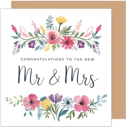 Seidel Premium Square - Tarjeta de boda con sobre, tarjeta de boda, tarjeta de felicitación para matrimonio, recién casados, flores (HQ132 SW025)