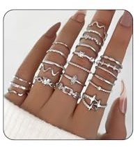 FloralGrace 22 Piezas Juego de Anillos de Plata para Mujeres, Anillos Resistentes al Agua Plata Chapado, Anillos Apilables de Declaración, Anillo Apilable para Dedos, Anillos Elegantes de Plata