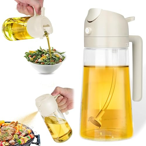 KEPLIN - 2 in 1 Oil Sprayer 470ml - Dual Function Spray & Pour Olive Oil Dispenser - BPA-Free PP & Glass - Refillable, Dishwasher Safe & Eco-Friendly - Cream - 18.4x8x9.9cm