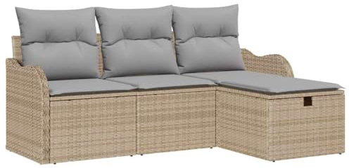 vidaXL Set Divano da Giardino con Cuscino 4 PCS Beige Poly Rattan, Mobili modulari per Giardino e terrazzo, Divano Esterno Resistente ai Raggi UV per accontentare Tutti