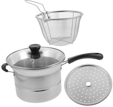 WATIIFUFU Marmite avec Panier Et Couvercle Marmite à Vapeur pour Frire Frites Poissons Légumes à Poignée Unique pour Pâtes Soupes