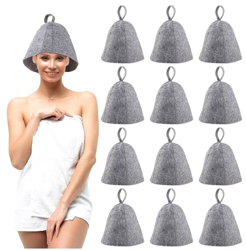 KINCHYGO, 12 Pack Grey Sauna Hats Wool Felt Bath Hat Russian for Shower Accessories