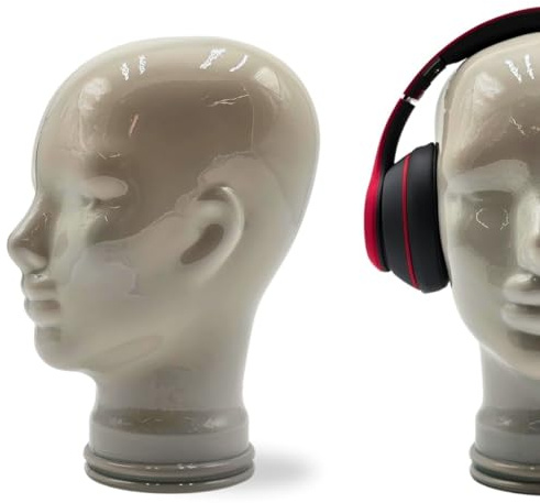 Glaskopf Ständer für Kopfhörer, Headset & VR-Brille – Dekorativer Kopf aus Glas – Design Kopfhörerhalter - Farbe: OP3 hellgrau