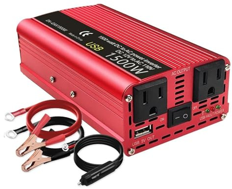 Inversor Corriente Convertidor Voltaje CC 12 V A CA 110 V 100 V 120 V 300 W 500 W 1500 W 2000 W Transformador Enchufe Estadounidense Inversor para Encendedor Coche Transformador(1500W)