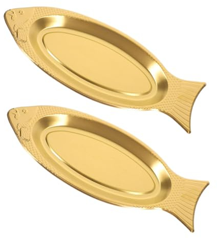 FONDOTIN Plateau En Acier Inoxydable De Poisson 35 Cm Doré, Plateau De Cuisson Vapeur Polyvalent, Plat De Service Métal Cuisine Familiale, Lot De 2 Assiettes à Fruits Et Plats Rustiques