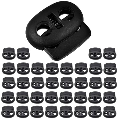 Trpoey 30 PCS Bouchon de Cordon 2 Trou, 22 x 21 mm, Trou 5.5 x 5.5 mm, Idéal pour Les Cordons de Ø 4～5.5 mm, Bouchon Plastique, Lacets à Libération Rapide Coulisseau Cordon Pince à Ruban