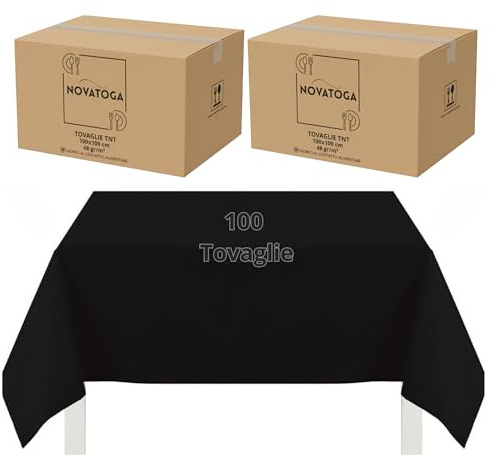 Tovaglie coprimacchia monouso Nero TNT 100x100 cm resistenti tipo stoffa alta grammatura 48gr tovagliati festa ristorante pizzeria agriturismo trattoria copritavolo usa e getta impermeabili (100)