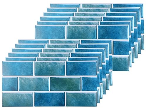12Pzs Adhesivos para Azulejos 30x15 cm Azulejos Autoadhesivos para Pared, Vinilos Decorativos Azulejos Adhesivos para Ladrillos, Película Impermeable para Azulejos de Cocina y Baño, Azul