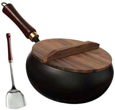 Gcljlmy Sartén Wok de Hierro Ligero para Restaurantes Utensilios de Cocina Hogar sin Revestimiento para Freír, Cocer a fuego lento y cocer al vapor (24 cm)