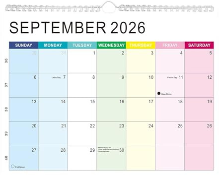 Calendario de escritorio 2026, planificador mensual semanal con bloques rayados, calendario mensual 2026-2027, para citas, horario académico, hogar, oficina, aula, familia, Navidad, Año Nuevo