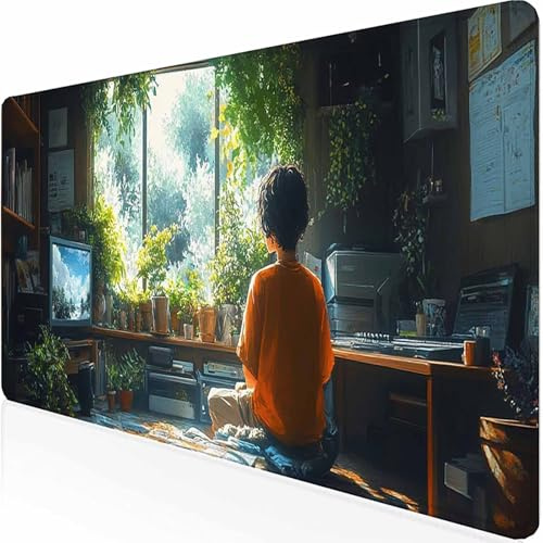 Large Gaming Mouse Pad 32X12inch Green Life Mouse Mat, Gaming Keyboard Mousepad, Office Accessories with Non-Slip Rubber Base and Stitched Edges for Computer, Laptop, Office, Gifts for Men -z1c0975