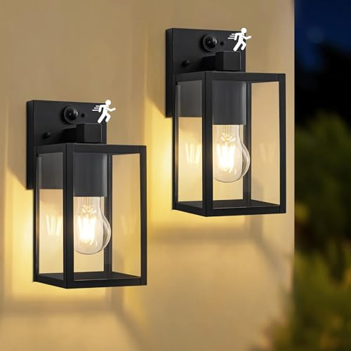 FTL Lampe Murale Detecteur de Mouvement 2 Stück, Applique Murale Améliorée Extérieure avec Capteur de Mouvement, Porche Éclairage Mural d'Extérieur, E27 PIR Lumiere Mural pour Jardin Terrasse, IP44