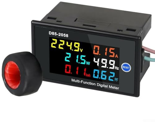 FACAIIO Voltímetro digital Amperímetro, CA 0-100 A, 40-300 V, factor de potencia, medidor de energía con pantalla LCD para monitoreo eléctrico
