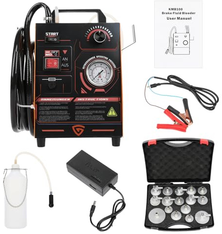 GEARMONSTER Dispositivo de purga de frenos para coche, 220 V, con control de presión, presión ajustable, con adaptador de cilindro de freno principal