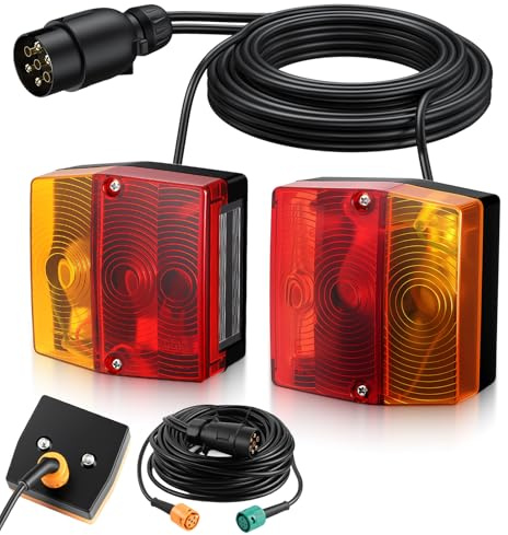 AUTOUTLET Bakljus för Släpvagn 7-stifts 12V, Installationskit med Europeisk Bajonettanslutning, dubbelkabel 7,5 m Vattentät IP65 E57 E9 Godkänd för Personbilar, Lastbilar, Husvagnar