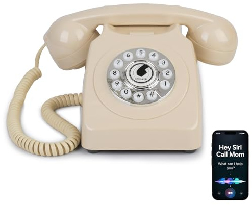 Sangyn Bluetooth Landline Phone with Voice Assistant,Bluetooth Retro Phone Compatible with Android & iOS, Wireless Bluetooth Physical Home Phone Telephone with Volume Control & USB Rechargeable,Beige