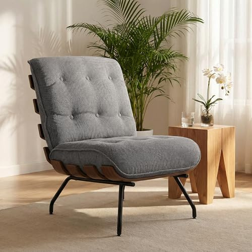 HOMCOM Accent Chair Reading Chair Spring Cushion Steel Frame Dark Grey