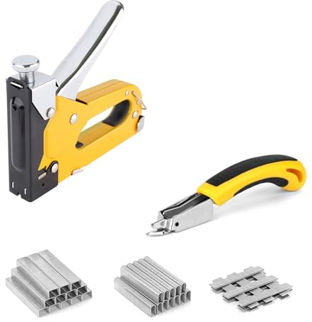 Handtacker Set, 3 in 1 Tacker für Holz Stoff, Tackerpistole, Tacker | 3000 Klammern, Inklusive Klammerentferner, TÜV GS Geprüft, Robustes Stahlgehäuse, Rostschutz, Langlebig, Ergonomisches Design
