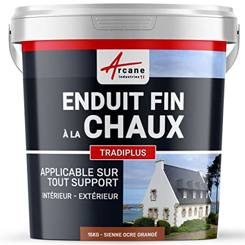 Enduit Chaux Fin Intérieur Extérieur, Murs 15 kg Sienne - Ocre Orangé | S'Applique Facilement, Aspect Minéral, Microporeux, Laisse Respirer, Résiste aux Uv, Murs et Façade - Arcane Industries