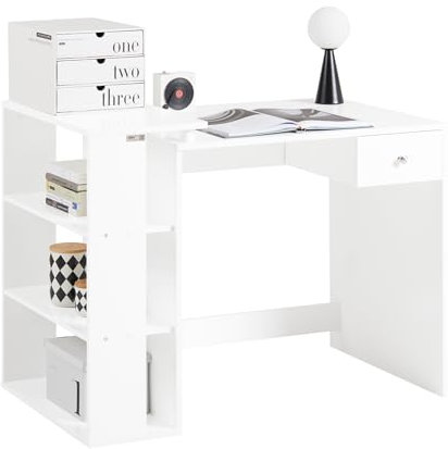 SoBuy® FWT35-W Schreibtisch mit 1 Schublade und 3 Ablagen Kindertisch Tisch Arbeitstisch Computertisch Bürotisch, weiß BHT ca: 101x76x60cm