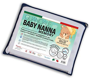 V.I.P. Very Important Pillow Cuscino V.I.P. Kissen Baby Nanna Memory Wiege, Kopfkissen 40 x 30 cm, hergestellt in Italien, Weiß, 1 Unità (Confezione da 1)