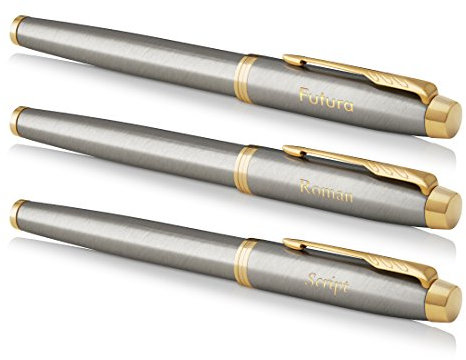 Parker IM Füllfederhalter, gebürstetes Metall gold trim mit Custom Gravur