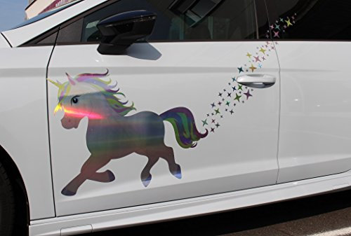 Einhorn Unicorn Dekor Set - Finest Folia Hologram Premium Dekor T shirt Tasse R060 RX003 (Pferd: Länge:68cm, Höhe:50cm, ohne Schrift)