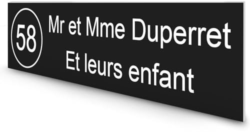 DECOHO - Étiquette Nom Numéro Personnalisable boîte aux Lettres Plastique bi-Couche Noir Lettres Blanches 100x25x0,8 mm 2 Lignes Gravure Laser Durable - Noir