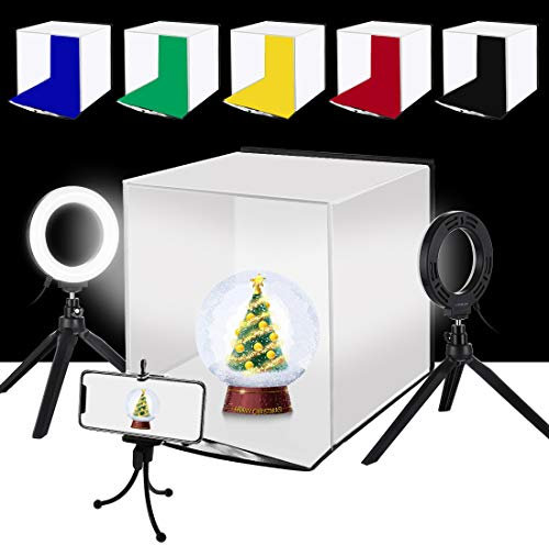PULUZ Boîte à lumière pliable portable pour studio photo 30 cm + kit de lumière LED de 11,7 cm avec 6 couleurs de fond (rouge, vert, jaune, bleu, blanc, noir), taille : 30 cm x 30 cm x 30 cm