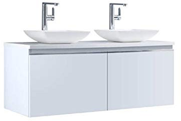 StoneArt Badmöbel Set Mineralguss Waschbecken Waschschale Aufsatzwaschbecken und Unterschrank Waschtisch Einzel- oder Doppelwaschbecken Milano ME-1200pro-2 weiß 120cm