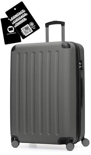 Hauptstadtkoffer Spree - Großer Hartschalen-Koffer + Digitaler Kofferanhänger, TSA, 4 Doppel-Rollen, Trolley, Rollkoffer, Reisekoffer, Volumenerweiterung, 75 cm, 119 Liter, Graphit