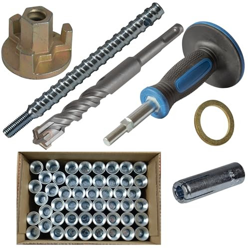 Befestigungsset Beton für Kernbohrständer Bohrdurchmesser 16 mm inklusive 50 Dübel (mit ETA-Zulassung) & SDS-Plus-Hammerbohrer