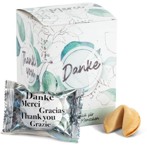 FOOD crew 10 Glückskekse Danke - Dankeschön Geschenke klein Einzeln verpackt in Box - Dankeschön Hochzeit - Made in Germany - Danke Geschenk - Gastgeschenke Geburtstag